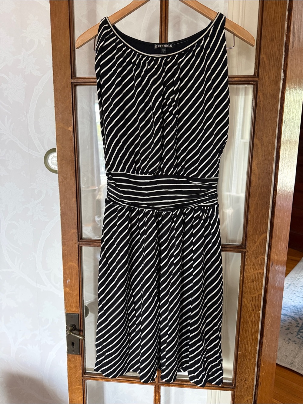 Express Black and White Striped Sleeveless knit dress